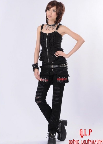 Unisex Black Printed Punk Pants for Women