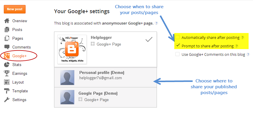 How to Share Blogger Posts or Pages to Google+ share on google plus