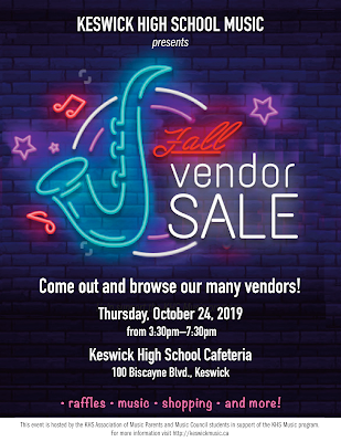 Vendor Sale KHS Cafeteria Oct 24 3:30-7:30pm Supporting KHS Music