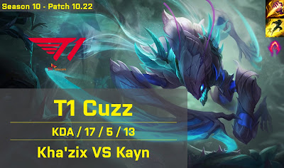T1 Cuzz Khazix JG vs Kayn - KR 10.22