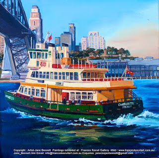 marne art, Sydney Harbour Bridge with Sydney ferry 'Charlotte'  oil painting by artist Jane Bennett