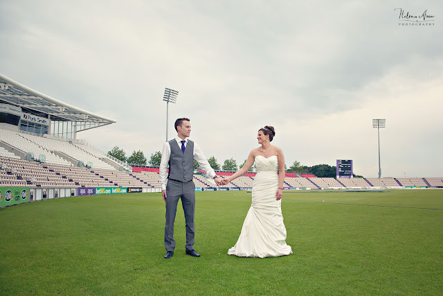 bride and groom on the pitch at Aegeas bowl