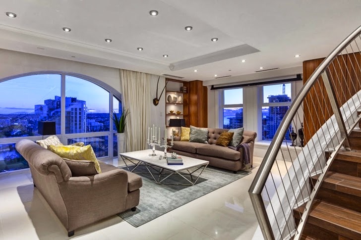 Living room furniture in Triplex attic penthouse apartment in Vancouver