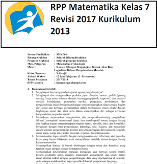 RPP Matematika Kelas 7 Revisi 2017 Kurikulum 2013