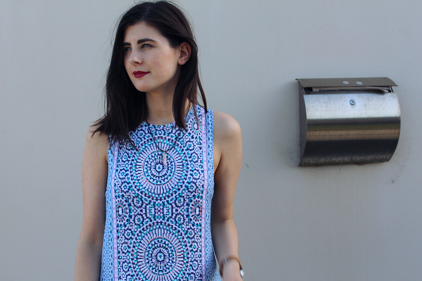 printed dresses, moroccan printed dresses, folk print dress, tile print dress, boho dresses, australian bloggers, australian fashion bloggers, like a harte, likeaharte, sportsgirl bloggers, ivana, ivana petrovic, asos sandals, new look sandals, pole tan sandals, summer outfit ideas, fun work outfits,