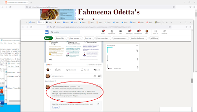Screenshot of LinkedIn post with comment Fahmeena Odetta Moore -3