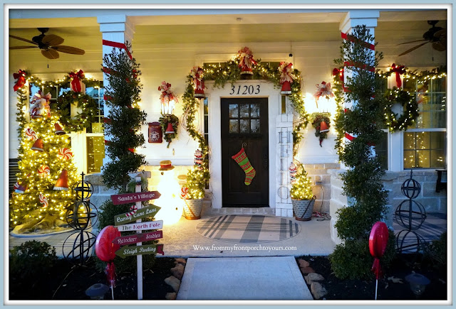 Cottage- Farmhouse -Christmas -Porch-Christmas-Lights-Dusk -From My Front Porch To Yours