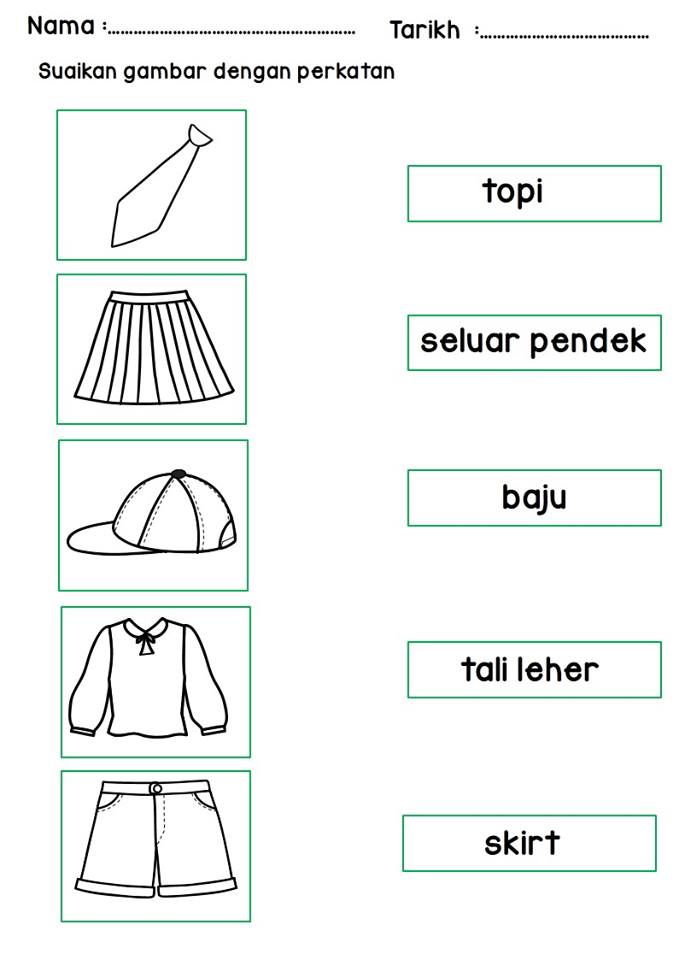 Prasekolah SK Raja Chulan Lembaran Kerja Tema Pakaian 