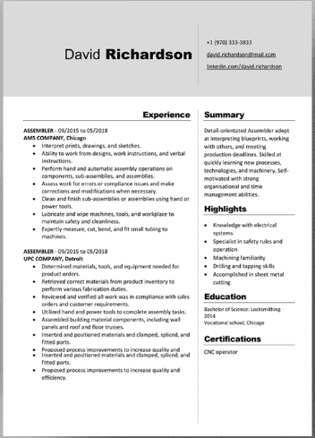 Production / Manufacture - Resume Templates