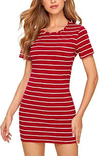 Floerns Short Sleeve Striped Bodycon T-Shirt Short casual Mini Dress