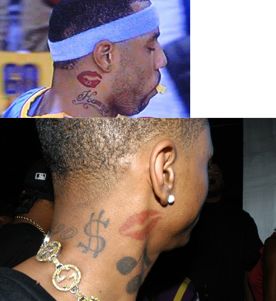 Can see Lil Wayne's neck tattoos including East Side and a big W and