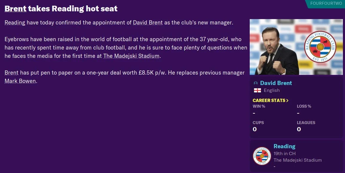 David Brent Football Manager Challenge