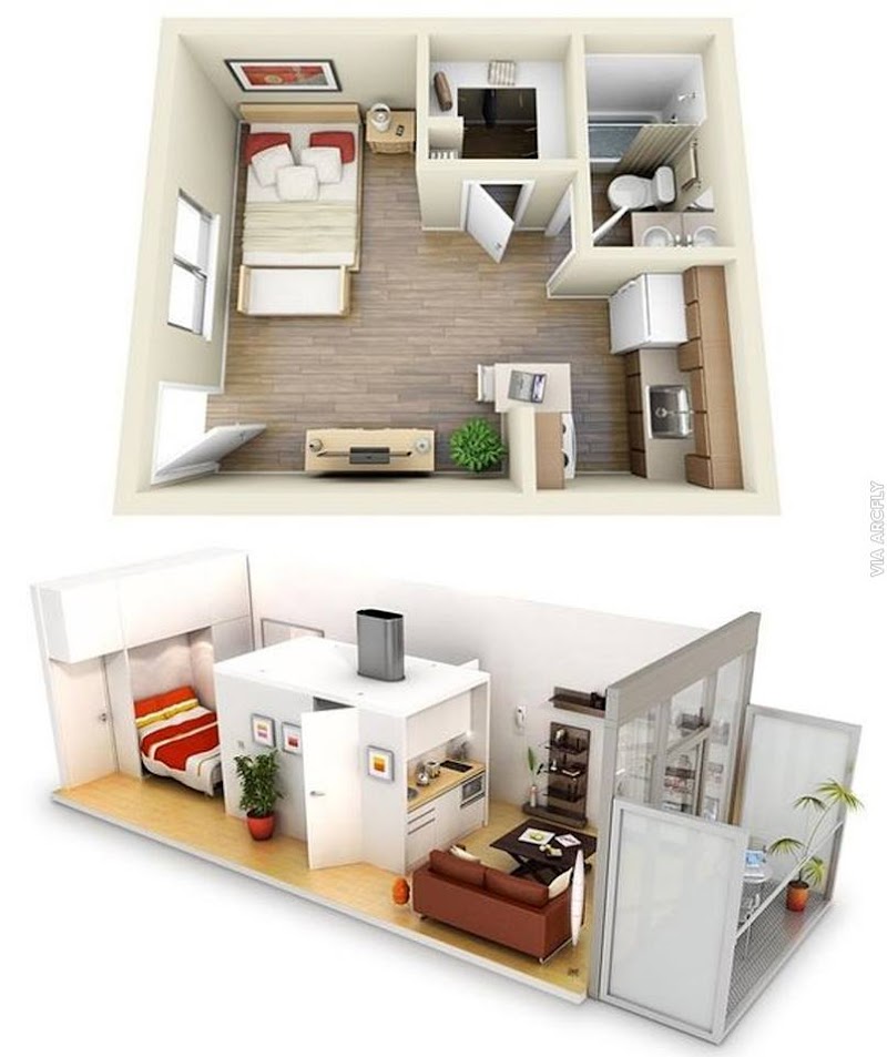 Info Terbaru Denah Rumah 2 Kamar 3D , Model Rumah Minimalis