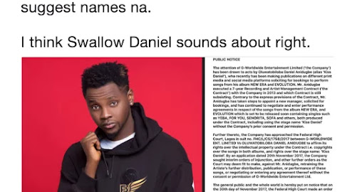 Nigerians suggest possible new names for Kiss Daniel following news of his trouble with former label, G Worldwide