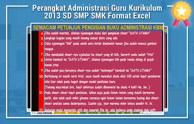 Perangkat Administrasi Guru Kurikulum 2013 SD SMP SMK Format Excel