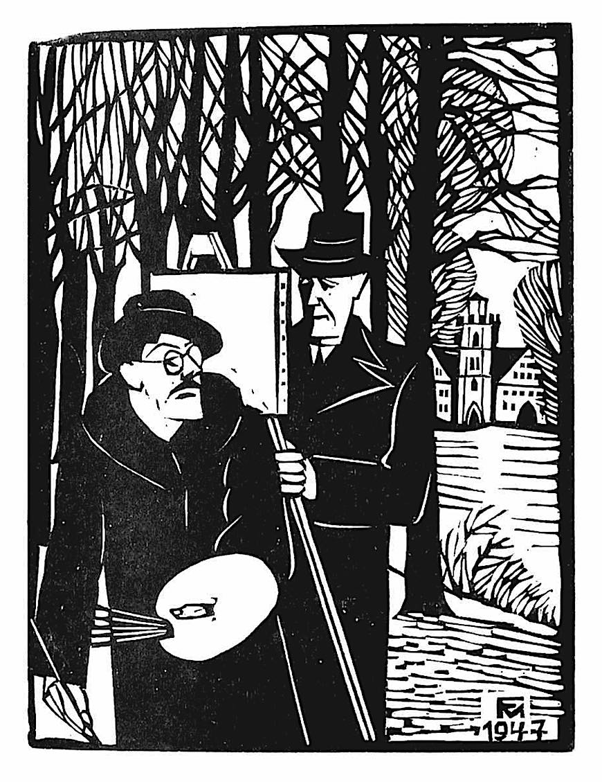 a Conrad Felixmuller woodcut print, 1947