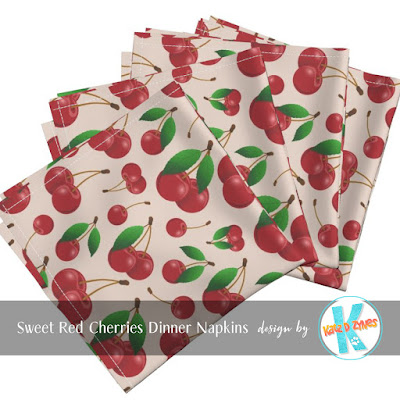 Sweet red cherries pattern custom dinner napkins from katzdzynes