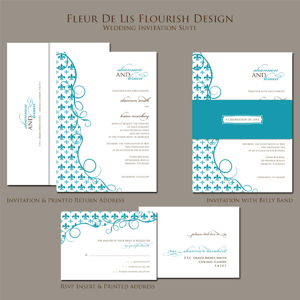 Fleur De Lis Flourish Wedding Invitation Suite