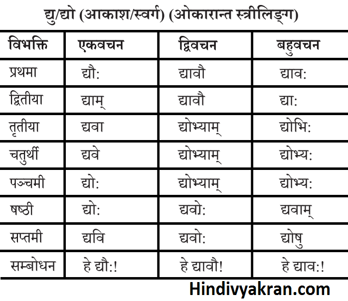 द्यौ शब्द रूप संस्कृत में – Dyo Shabd Roop In Sanskrit