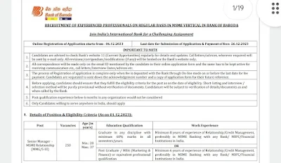 Bank of Baroda Recruitment 2023 Notification for 250 Posts
