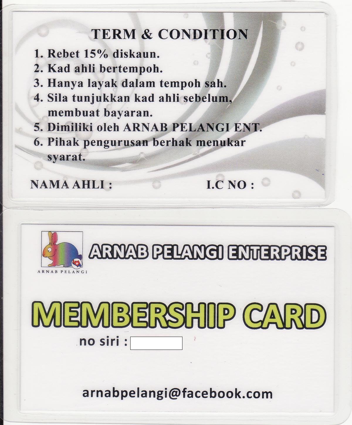 .: MEMBERSHIP CARD " arnab pelangi ent