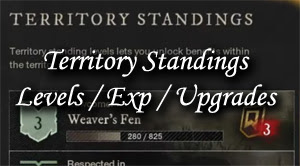 territory standings, levels, exp, upgrades