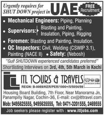 Shutdown project Jobs for UAE - Free Recruitment