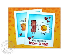 Sunny Studio Stamps: Breakfast Puns & Cascading Heart Bacon & Eggs Card by Mendi Yoshikawa