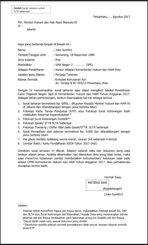 Surat Lamaran Cpns Kejaksaan Agung Ri