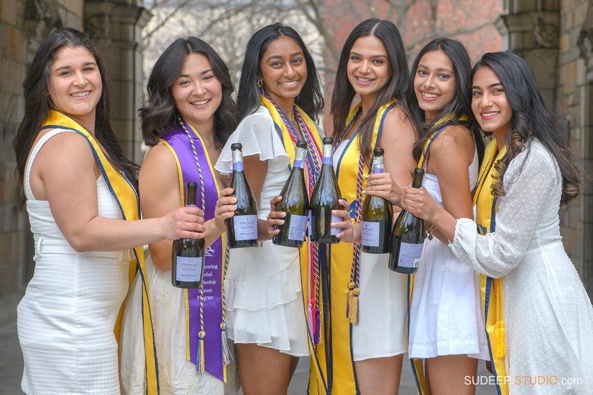 University of Michigan Graduation Pictures Drinking Champagne College Graduation Photographer SudeepStudio.com