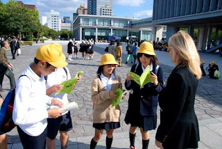 Japanese School Children Practicing English with Pat Dunlap Hiroshima Japan