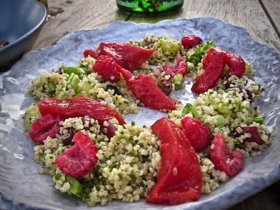 Portico, grape and quinoa salad, sugar snap peas and fresh raspberries