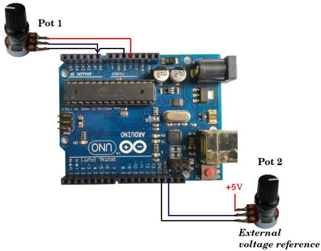 Arduino Uno menggunakan tegangan referensi eksternal