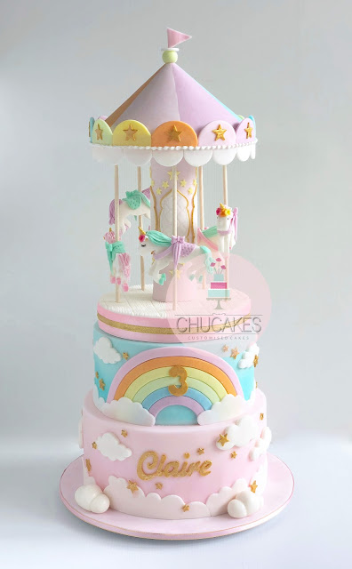 carousel cake chucakes singapore 2 tier 2 tiers carousel cake clouds rainbow