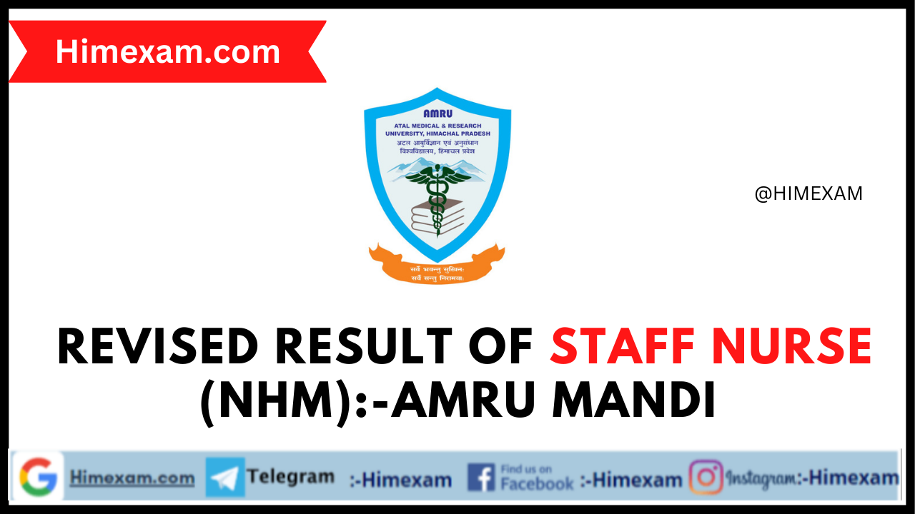 Revised result of Staff Nurse (NHM):-AMRU Mandi