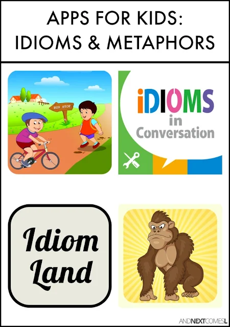 Speech apps for kids with autism or hyperlexia to work on idioms, metaphors, and figures of speech from And Next Comes L