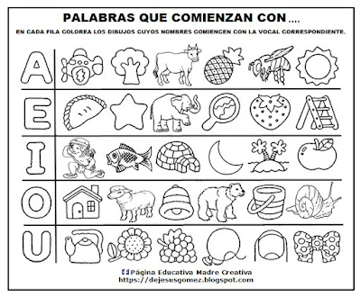 Fichas de las vocales o material de trabajo para inicial