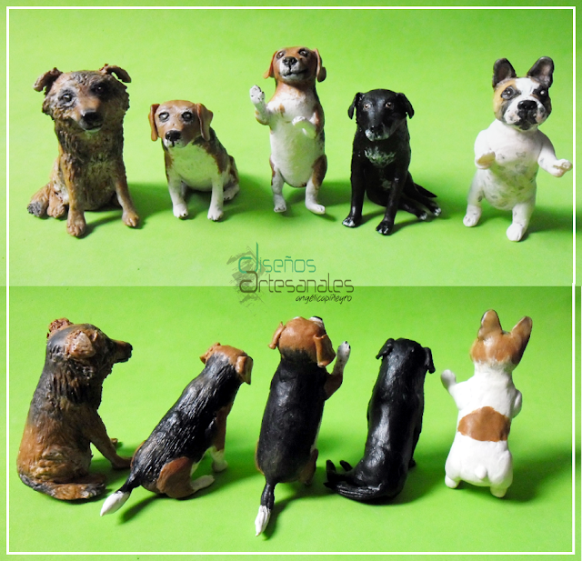 Perritos modelados en Porcelana fría para centro de torta