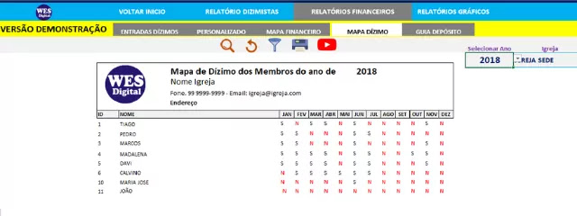 ficha de controle de dizimos e ofertas