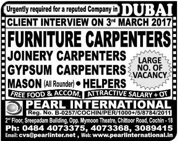 Reputed company Jobs for Dubai - Free food & Accommodation