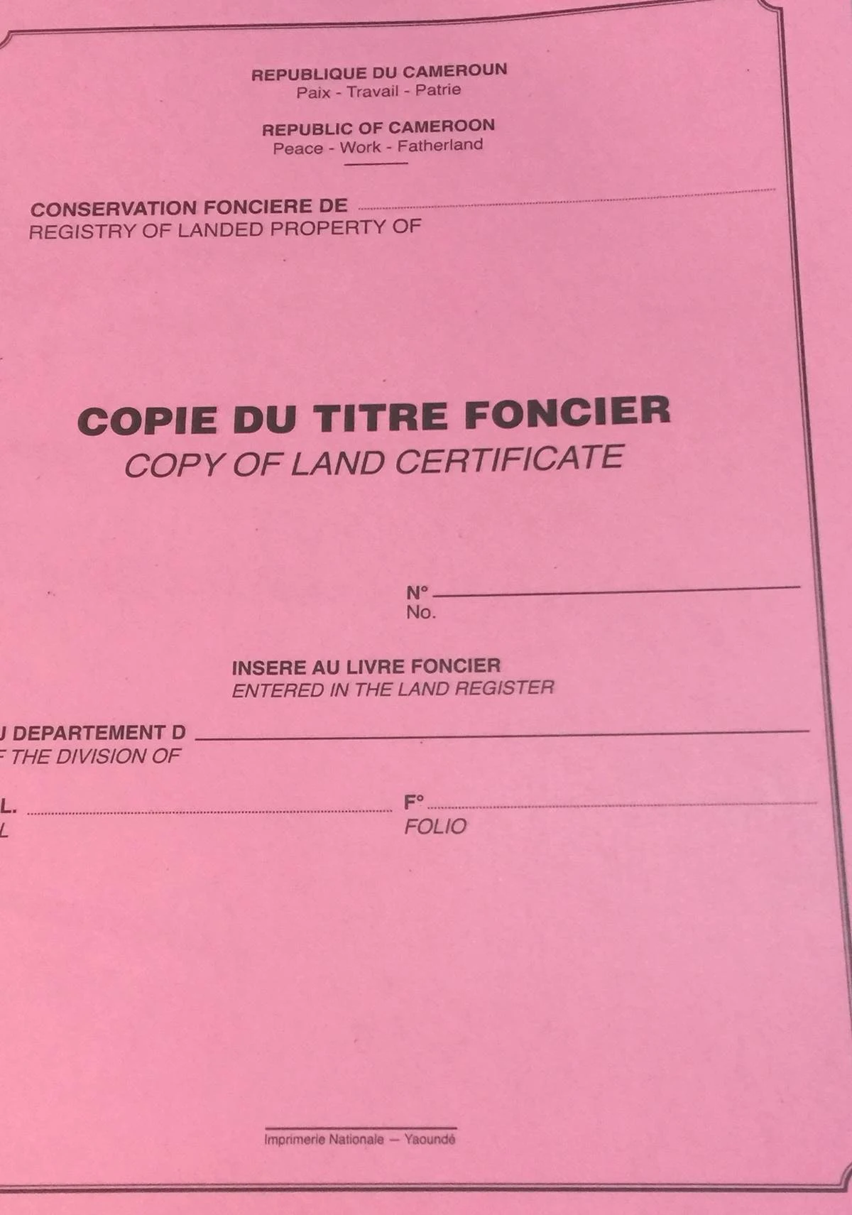 Land Title or Certificate in Cameroon