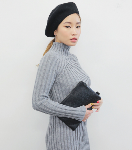 Mock Neck Ribbed Knit Dress