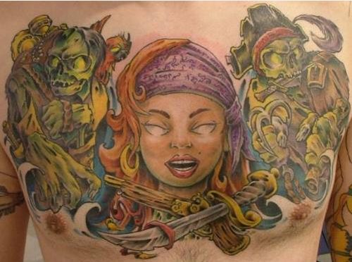 Girl in Devils Trap Chest Piece Colorful Owl Chest Piece