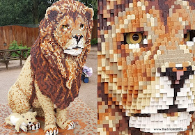 LEGO brick Lion statue and close up of detail on face