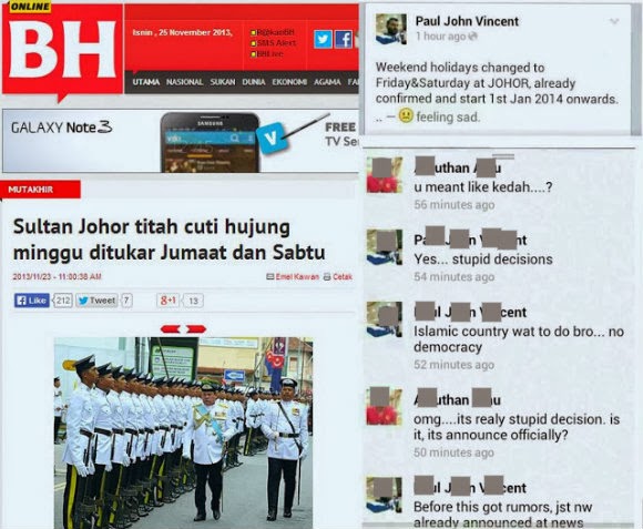 Ada warga johor tidak puas hati cuti hari jumaat