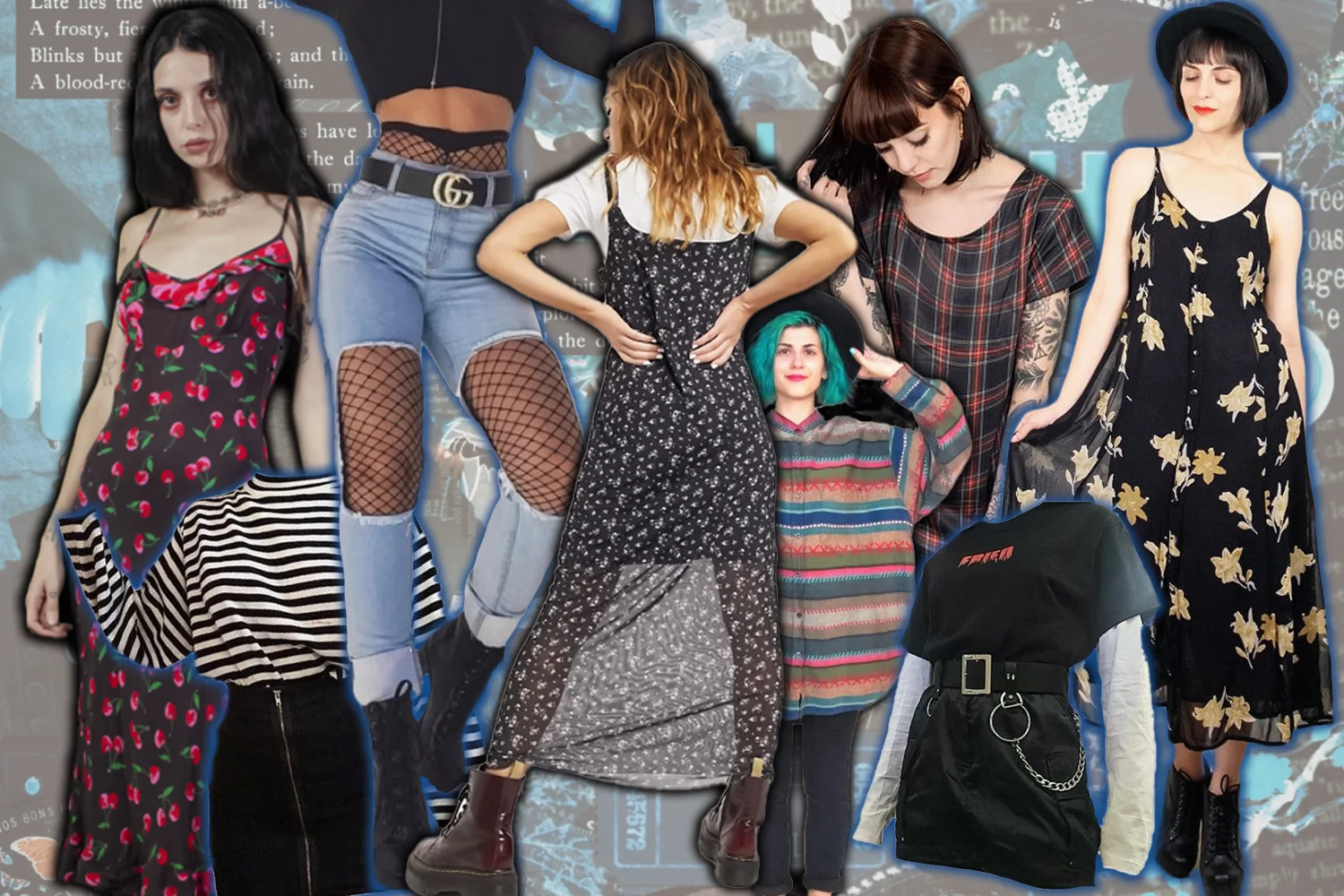 collage with different grunge outfits