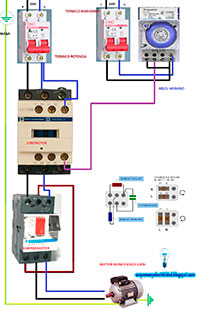 Esquema motor monofasico con guardamotor y reloj