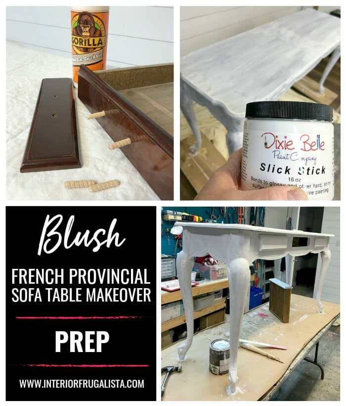 French Provincial Sofa Table Makeover Prep