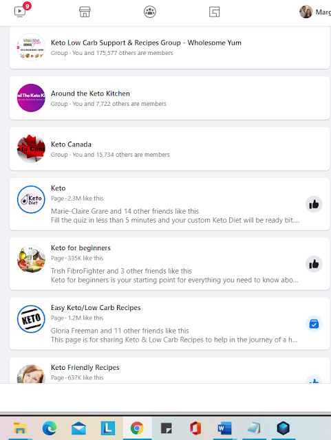Screenshot of Facebook search results for "keto groups"