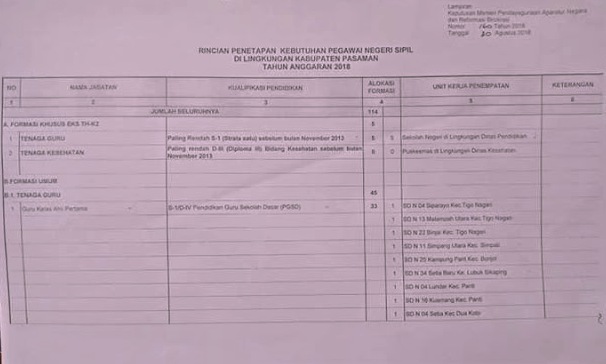 Formasi CPNS Kabupaten Pasaman Timur 2018